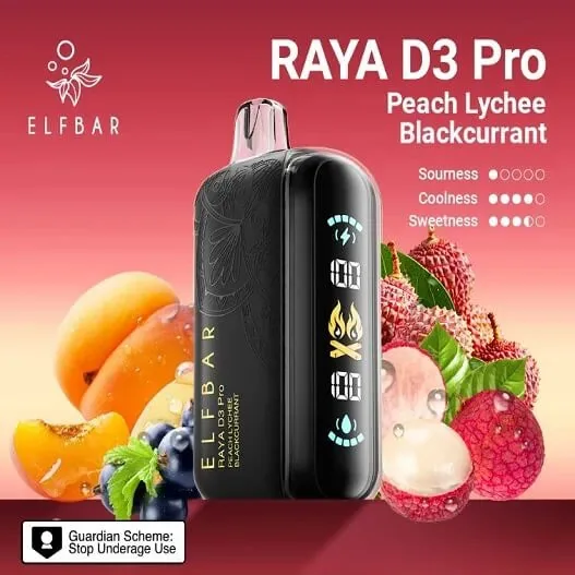Elf Bar Raya D3 Pro 30 K – Peach Lychee Blackcurrant 30000 Puffs - Buy Authentic Vape in Goa - Vape Shop Goa
